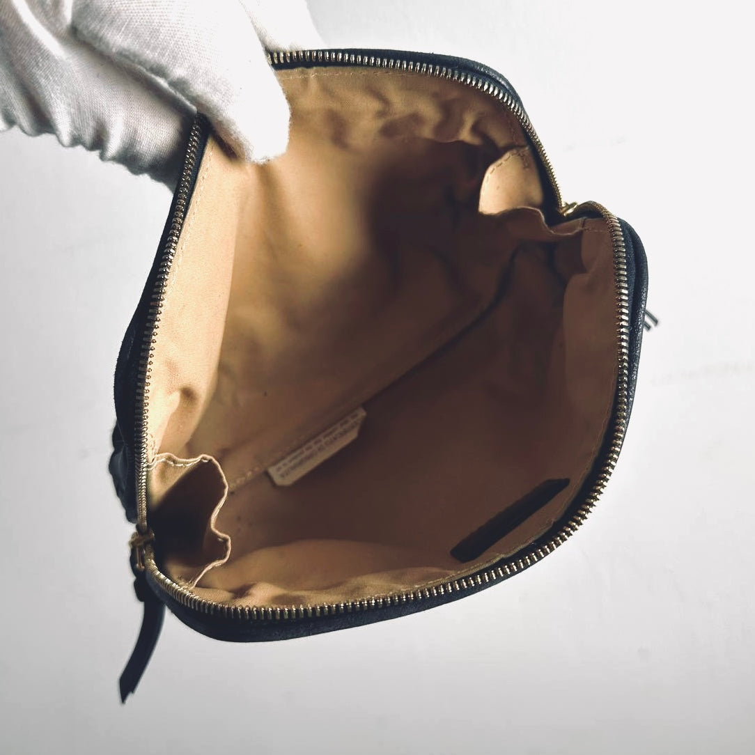 Bottega Veneta BV Black GHW Intrecciato Nappa Woven Leather Zip Cosmetic Toiletry Pouch Clutch Case