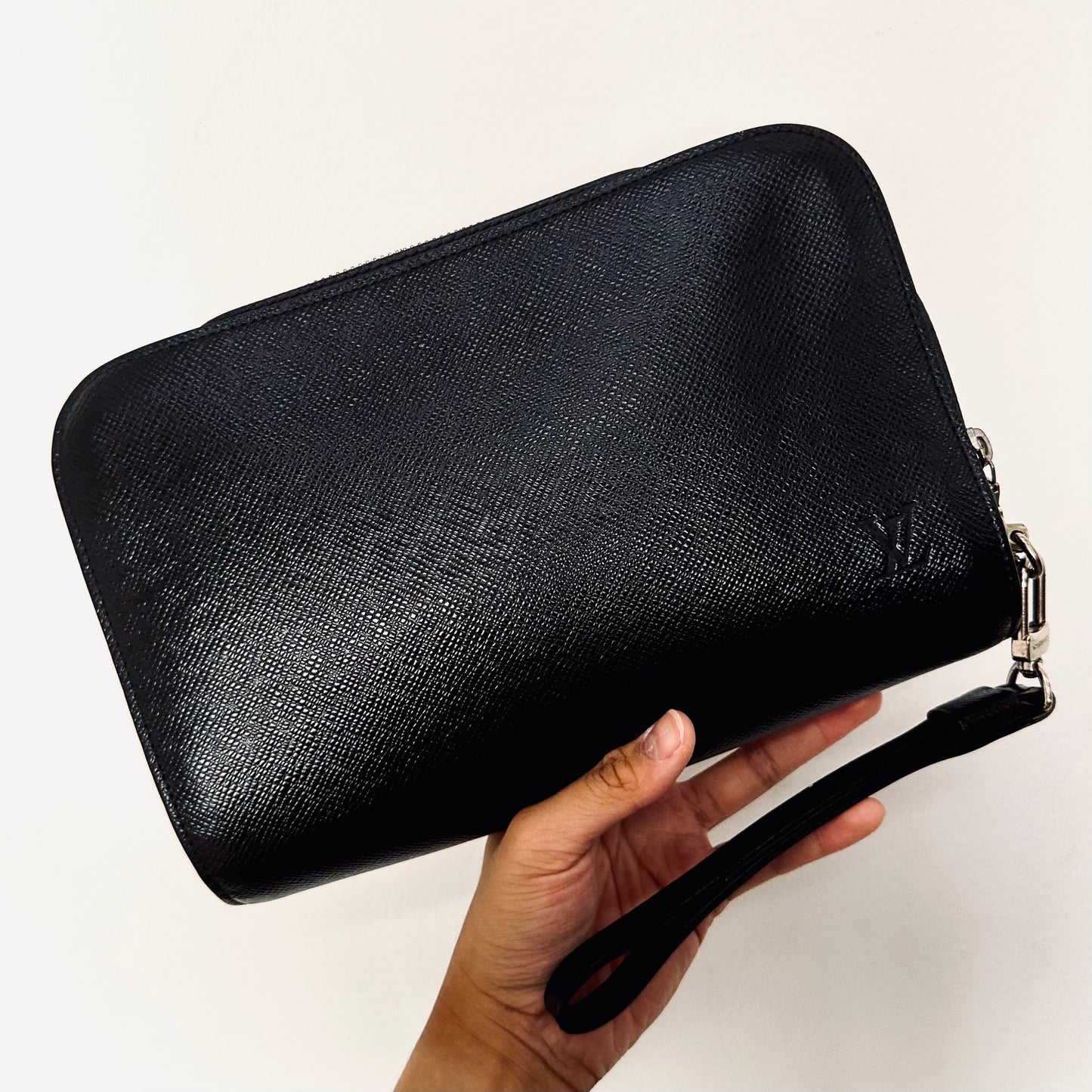 Louis Vuitton LV Orsay Black Monogram Logo Epi Leather Wrislet Toiletry Pouch Clutch Case