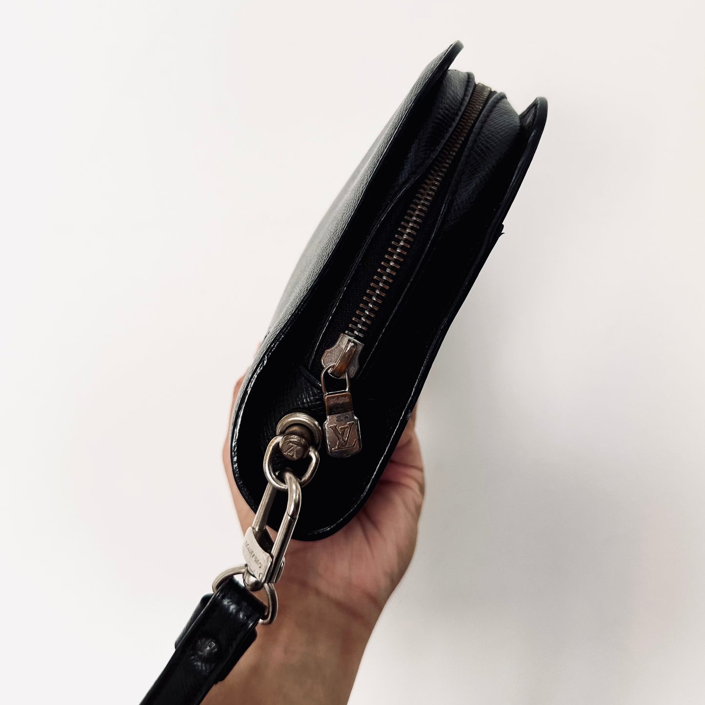 Louis Vuitton LV Orsay Black Monogram Logo Epi Leather Wrislet Toiletry Pouch Clutch Case