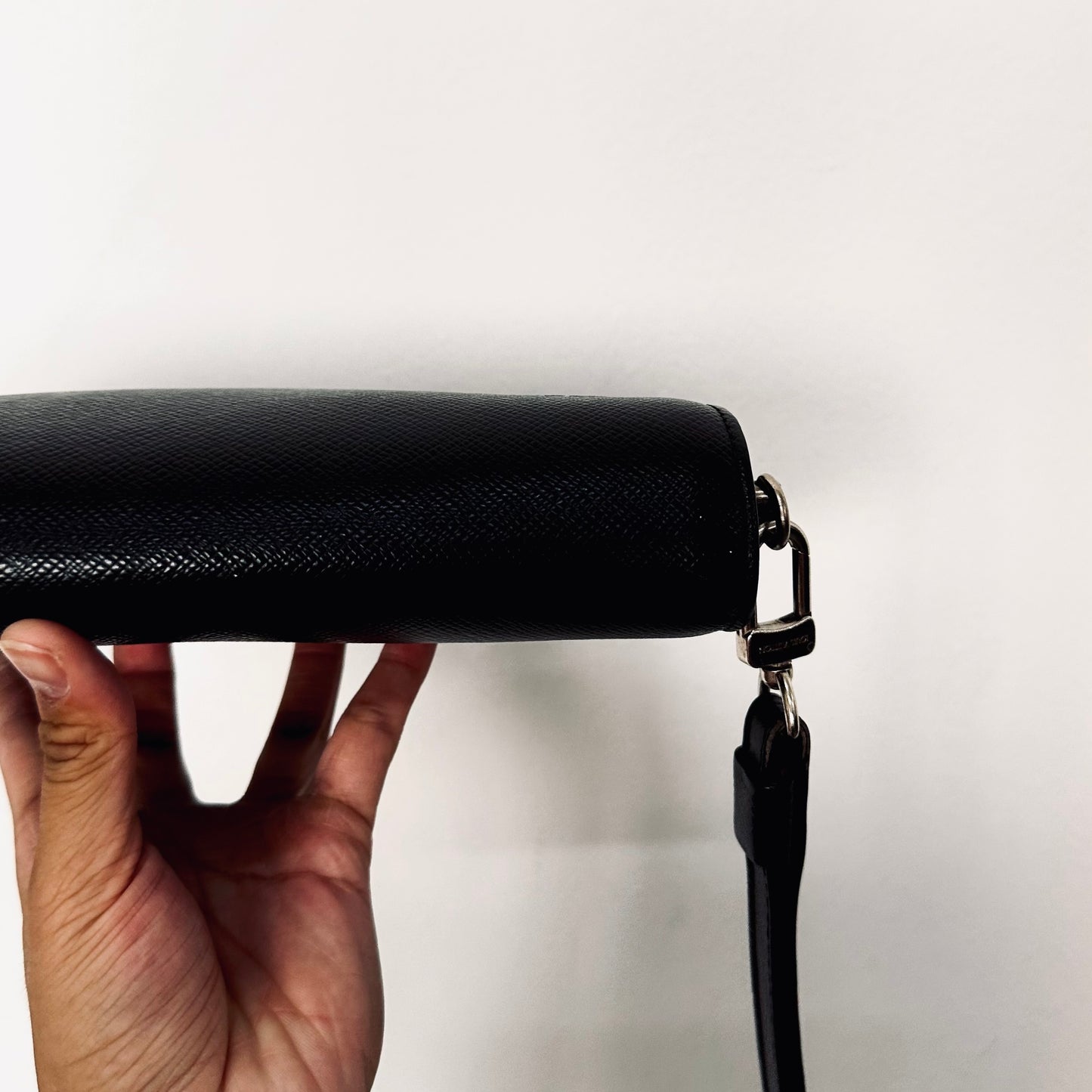 Louis Vuitton LV Orsay Black Monogram Logo Epi Leather Wrislet Toiletry Pouch Clutch Case