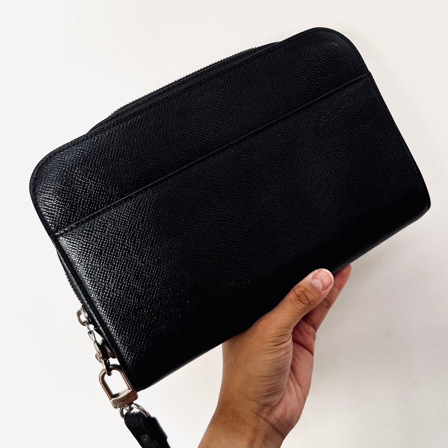 Louis Vuitton LV Orsay Black Monogram Logo Epi Leather Wrislet Toiletry Pouch Clutch Case