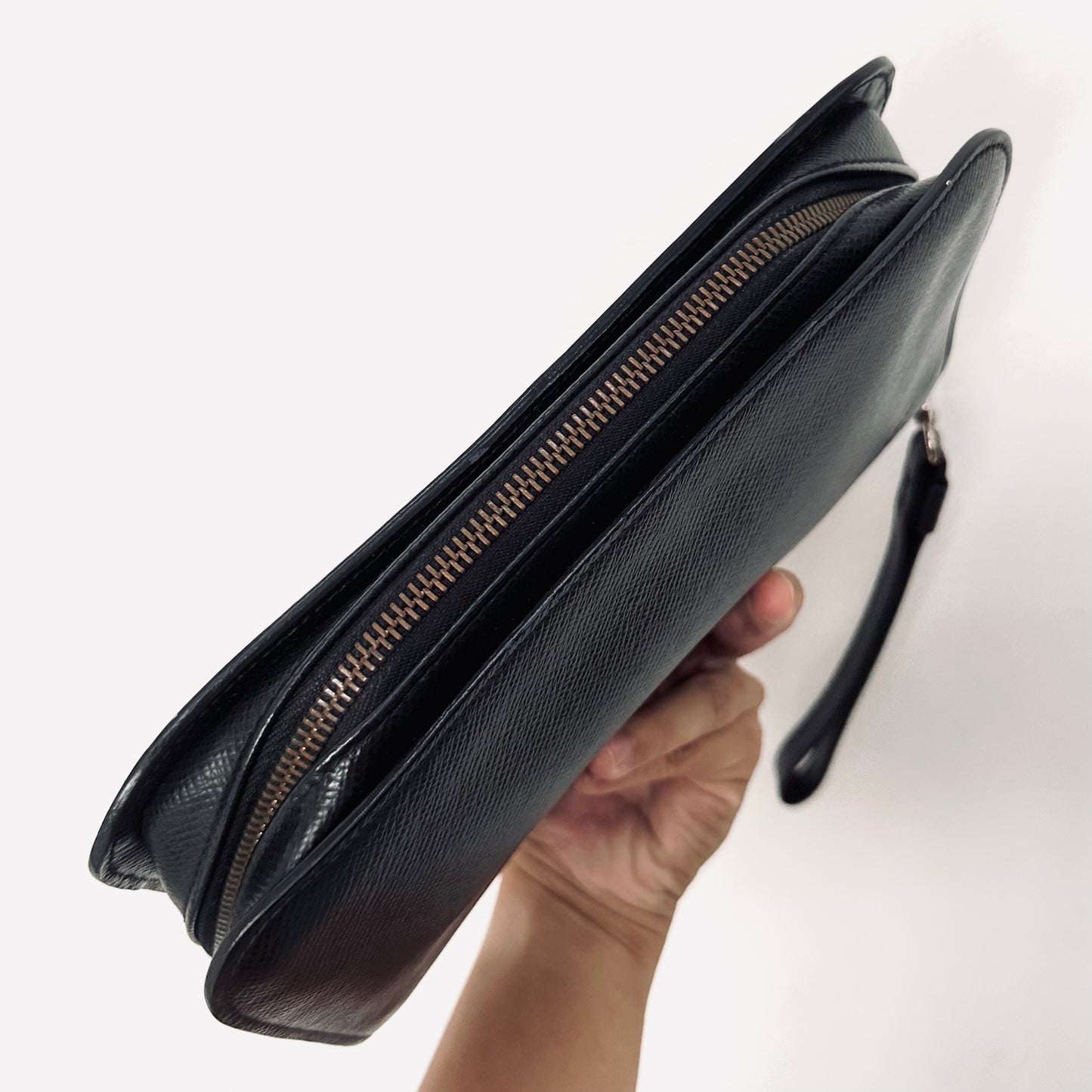 Louis Vuitton LV Orsay Black Monogram Logo Epi Leather Wrislet Toiletry Pouch Clutch Case