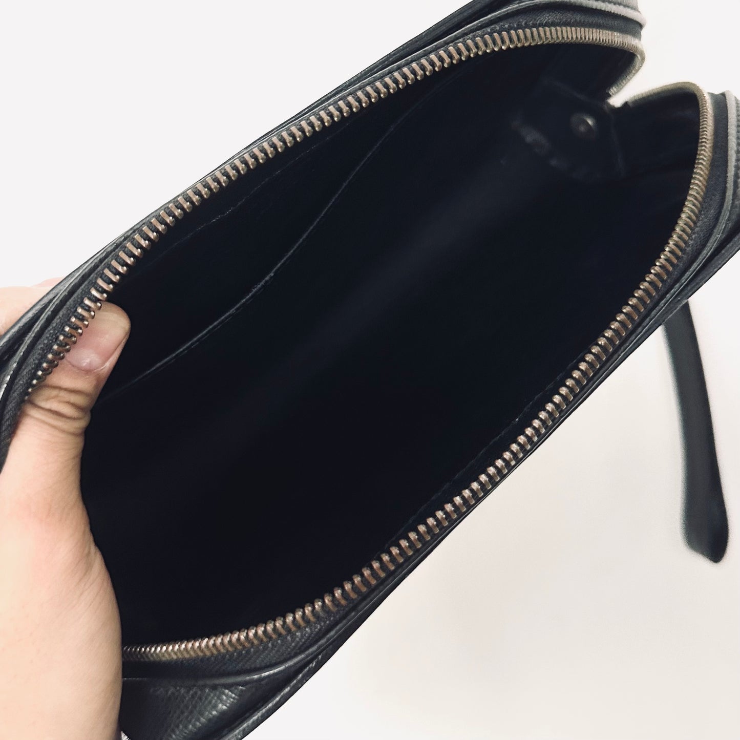 Louis Vuitton LV Orsay Black Monogram Logo Epi Leather Wrislet Toiletry Pouch Clutch Case