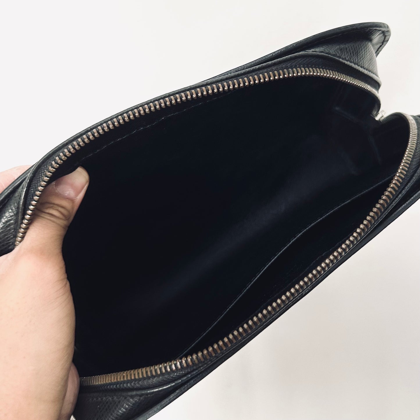 Louis Vuitton LV Orsay Black Monogram Logo Epi Leather Wrislet Toiletry Pouch Clutch Case