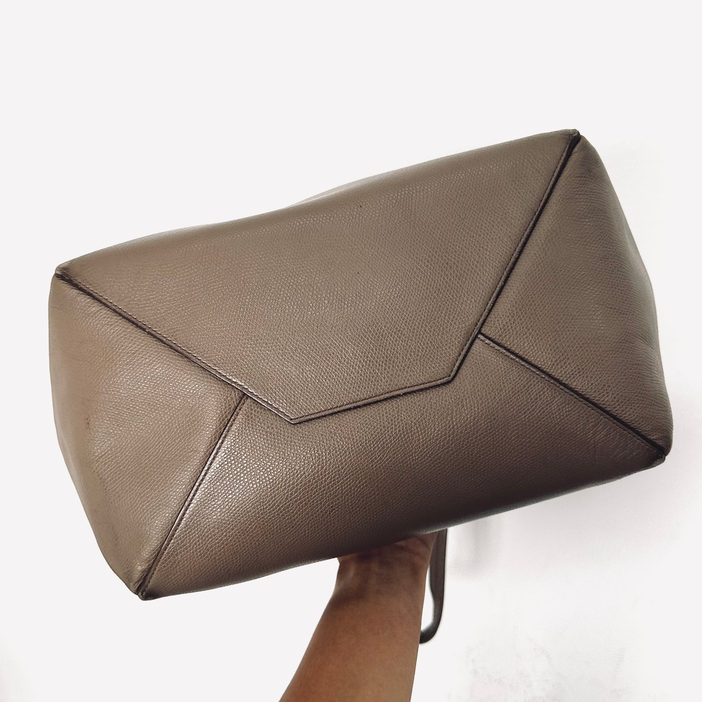 Celine Taupe GHW Cabas Phantom Small Monogram Logo Shopping Shoulder Tote Bag Soft Grained Calfskin