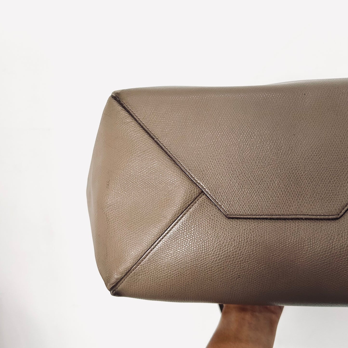 Celine Taupe GHW Cabas Phantom Small Monogram Logo Shopping Shoulder Tote Bag Soft Grained Calfskin