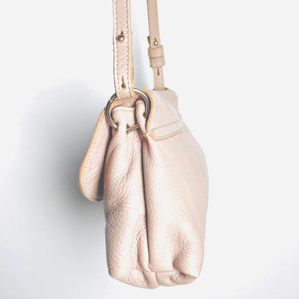 Chloe Lily Bliss Pink Bow Monogram Logo Pebbled Leather Top Handle Flap Shoulder Sling Bag