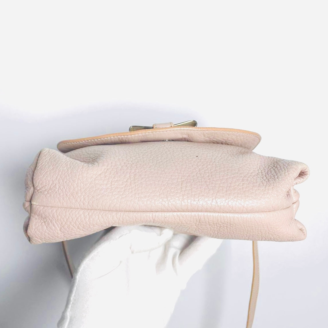 Chloe Lily Bliss Pink Bow Monogram Logo Pebbled Leather Top Handle Flap Shoulder Sling Bag