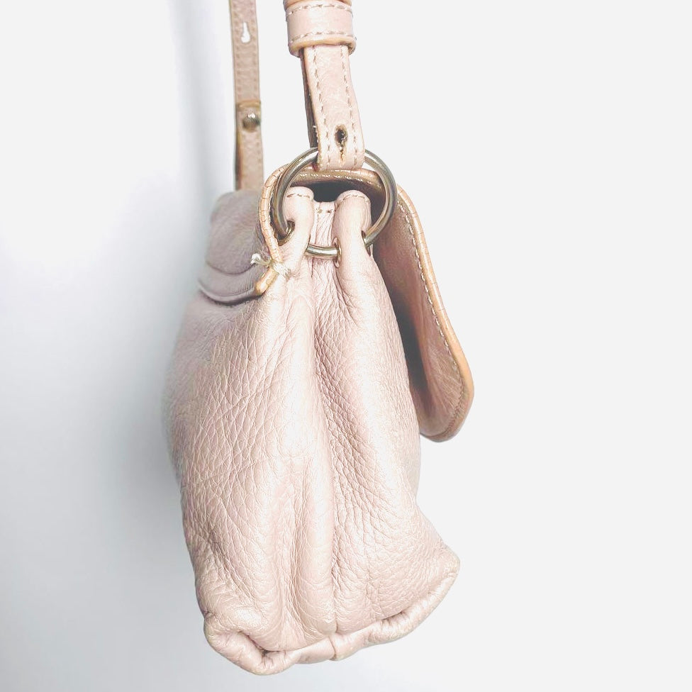 Chloe Lily Bliss Pink Bow Monogram Logo Pebbled Leather Top Handle Flap Shoulder Sling Bag