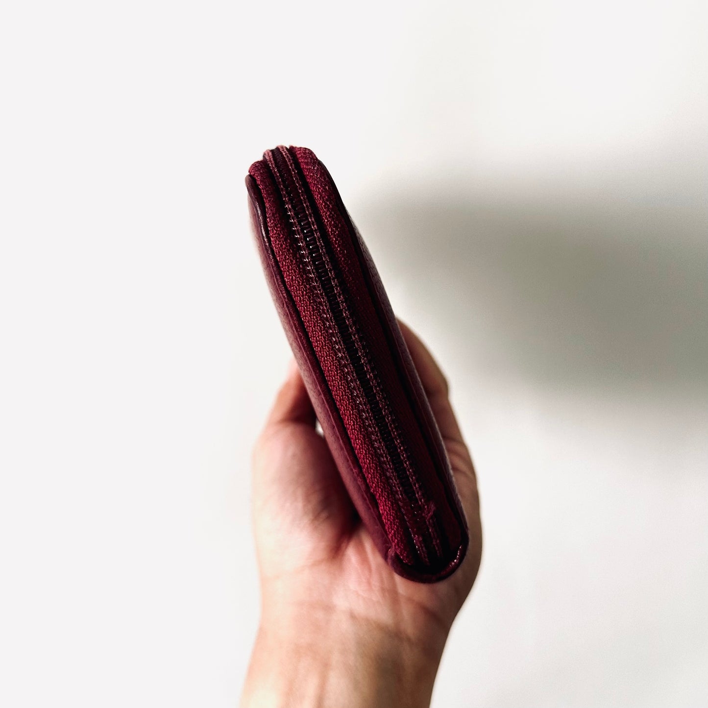 Chanel Maroon Burgundy Caviar Leather Giant CC Logo Zip Around Zippy Vintage Long Wallet