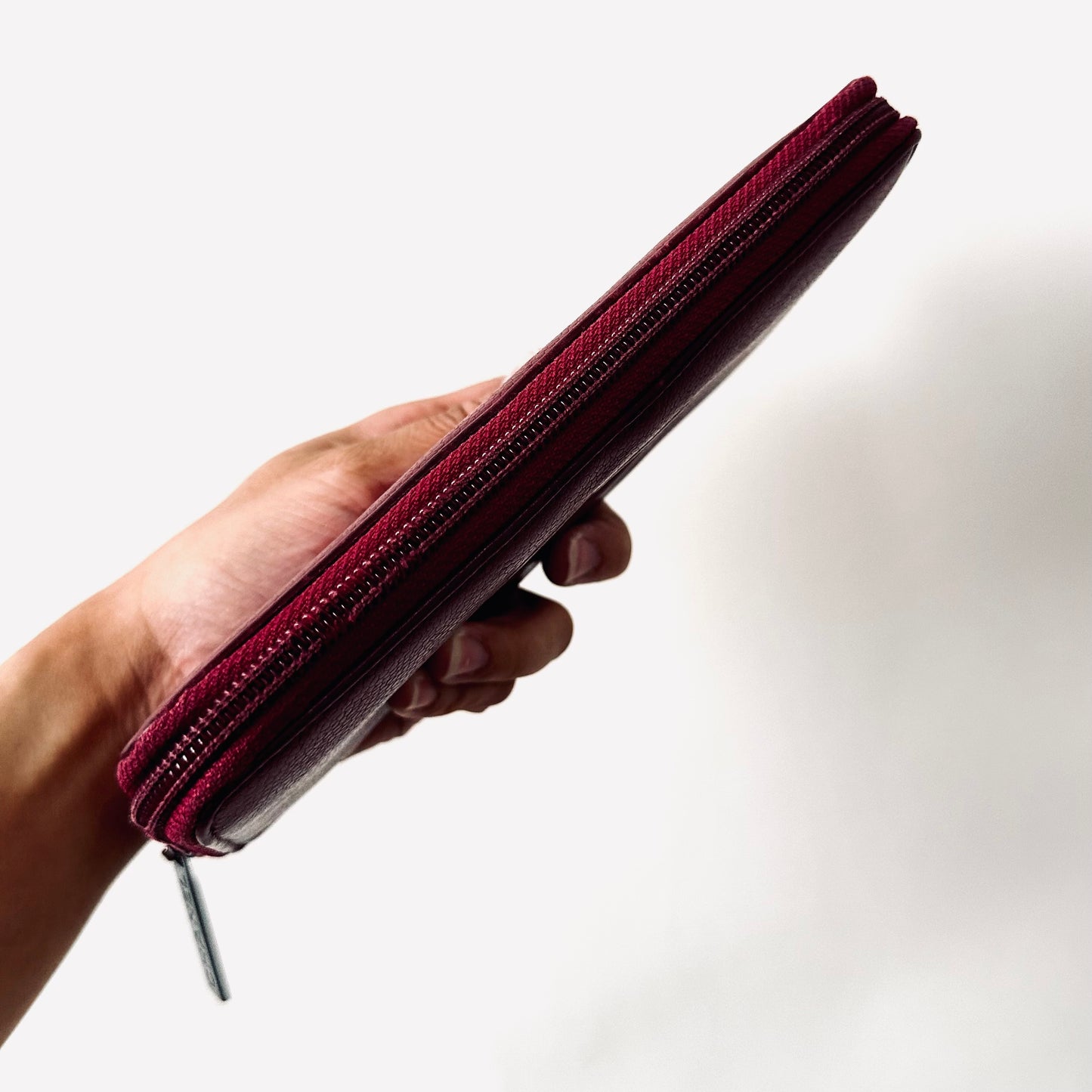 Chanel Maroon Burgundy Caviar Leather Giant CC Logo Zip Around Zippy Vintage Long Wallet