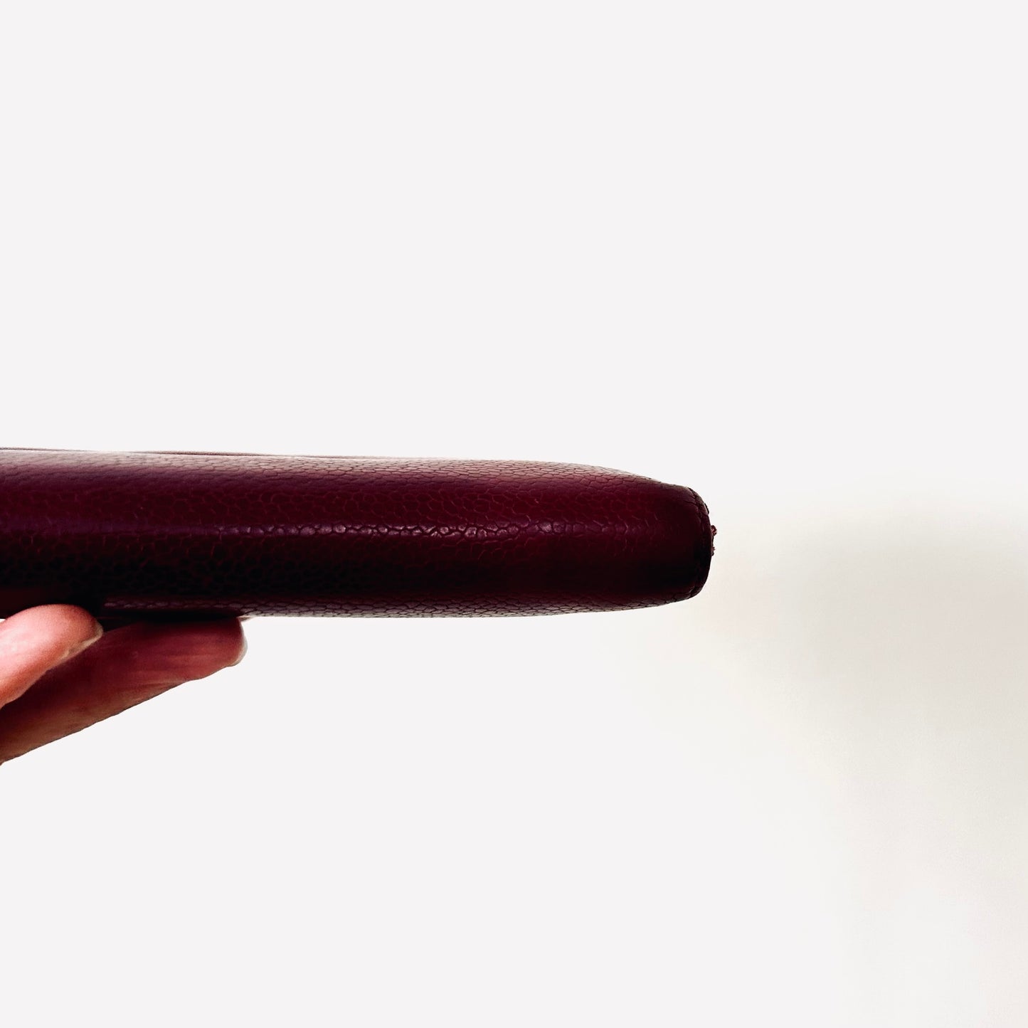 Chanel Maroon Burgundy Caviar Leather Giant CC Logo Zip Around Zippy Vintage Long Wallet