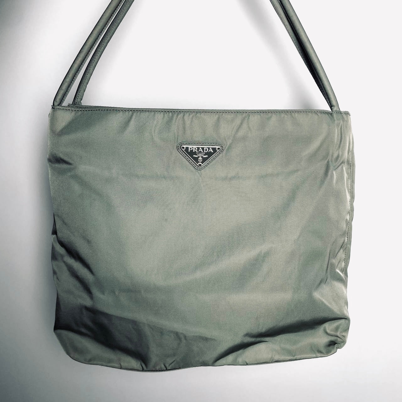 Prada Sage Green Tessuto City Classic Logo Structured Shoulder Tote Bag