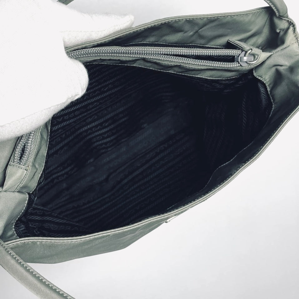 Prada Sage Green Tessuto City Classic Logo Structured Shoulder Tote Bag