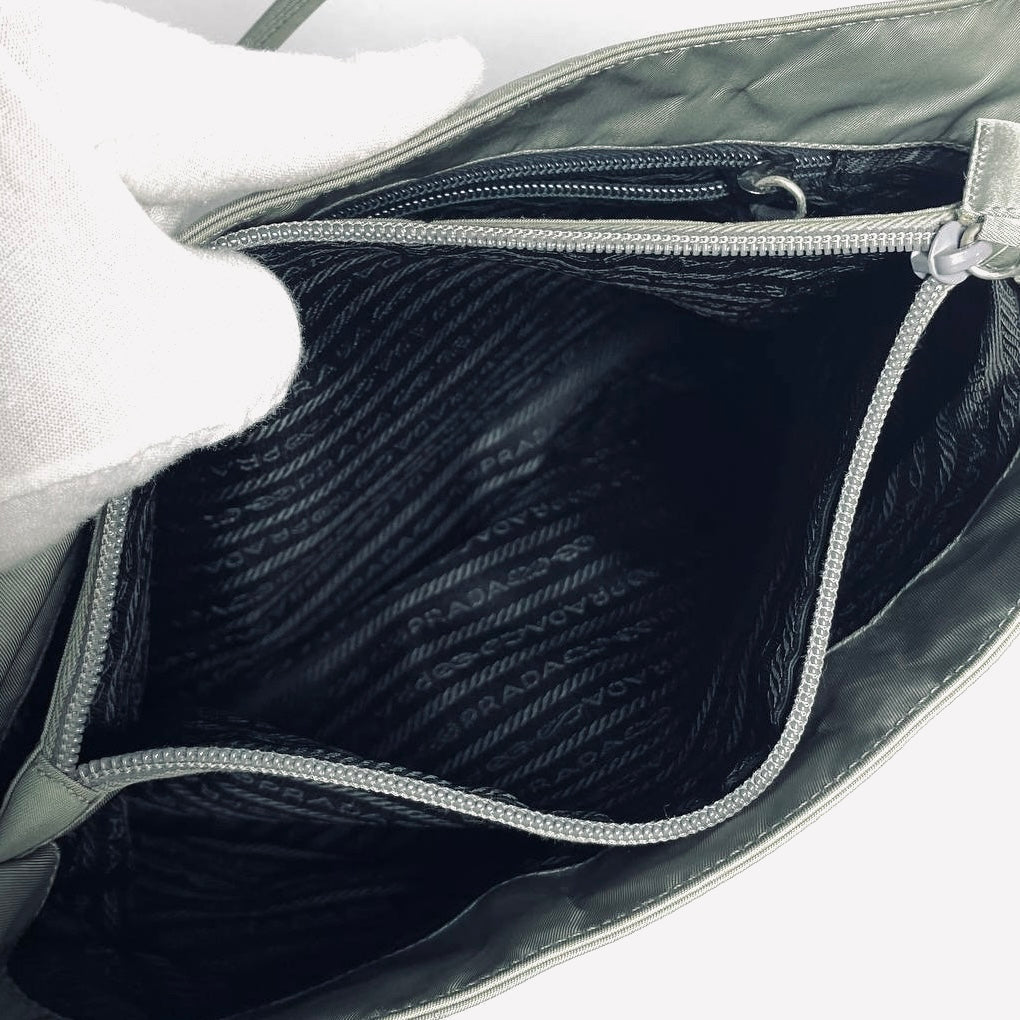 Prada Sage Green Tessuto City Classic Logo Structured Shoulder Tote Bag