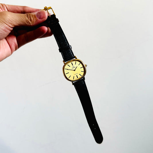 Omega De Ville Gold Dial Black Leather Strap 35MM Vintage Watch