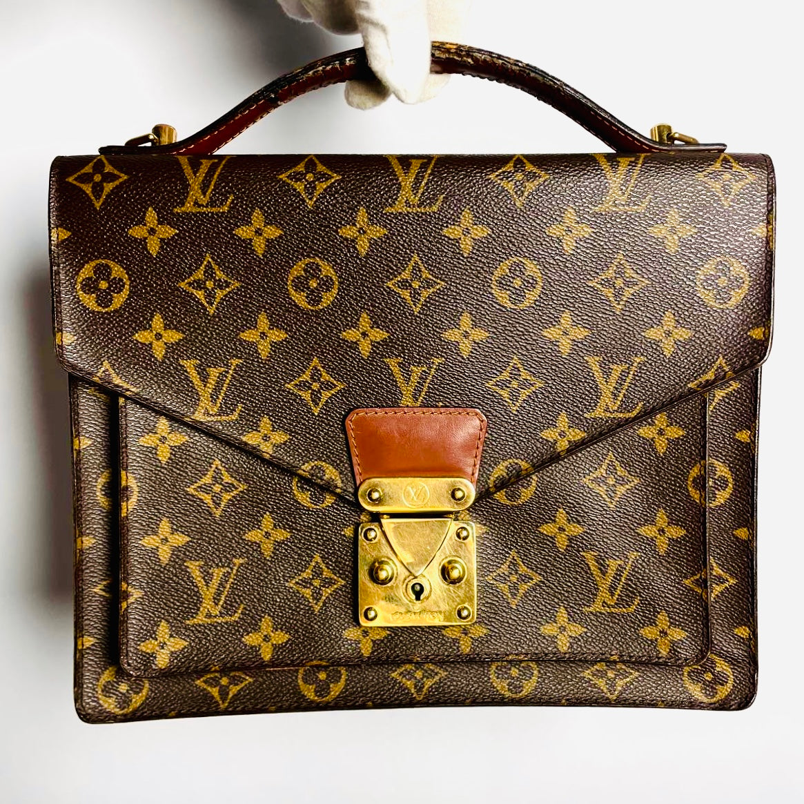 Louis Vuitton LV Monceau 28 Monogram Logo GHW Vintage Top Handle Flap Bag