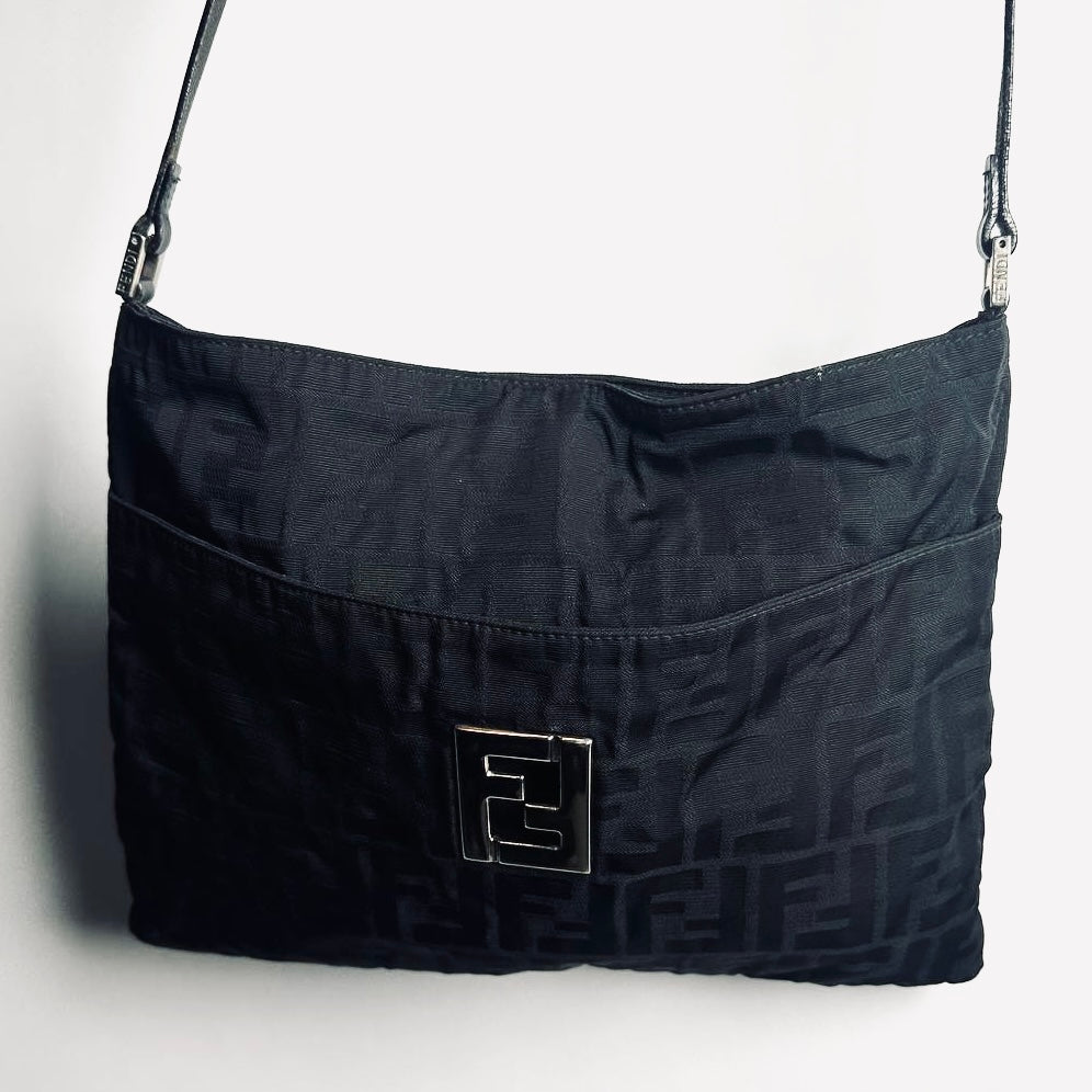 Fendi Zucca FF Monogram Logo Black Shoulder Sling Bag