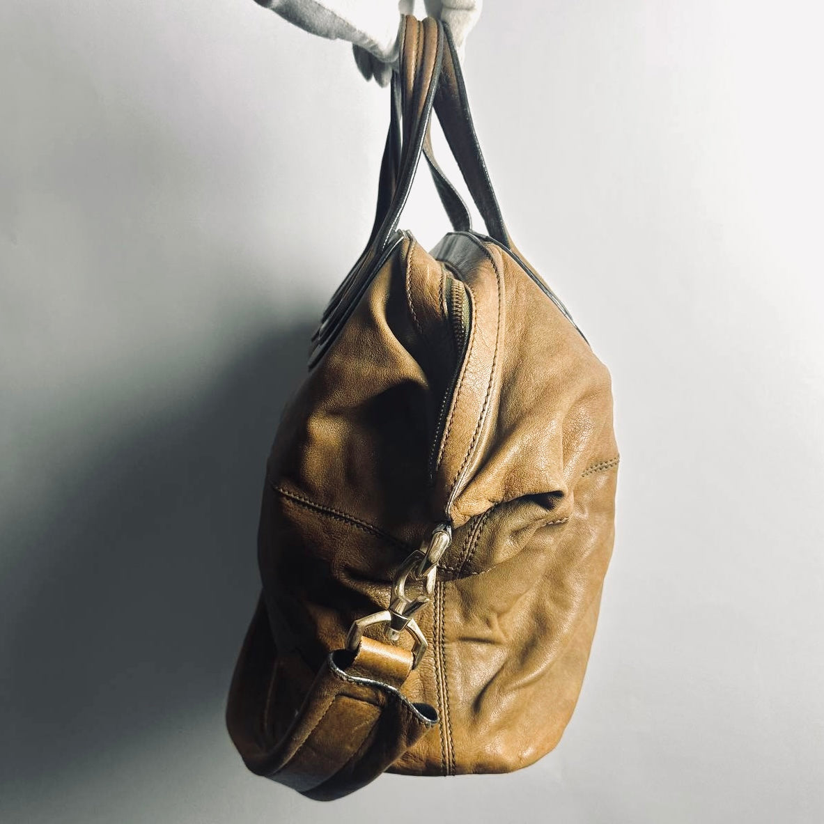 Givenchy Nightingale Caramel Brown GHW Leather Monogram Logo 2-Way Shoulder Sling Top Handle Tote Bag