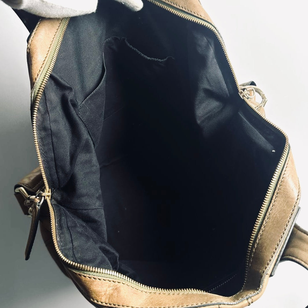 Givenchy Nightingale Caramel Brown GHW Leather Monogram Logo 2-Way Shoulder Sling Top Handle Tote Bag