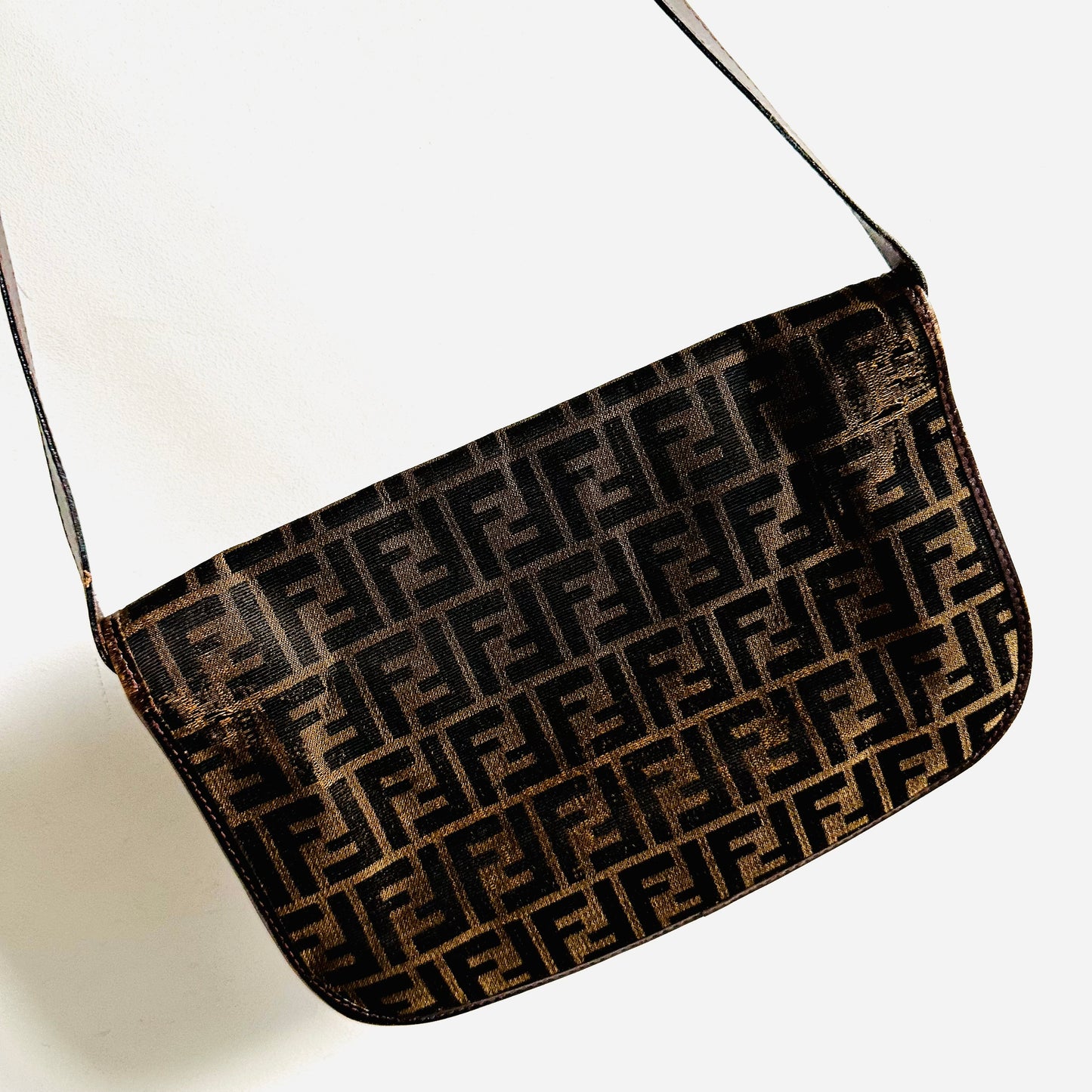 Fendi Brown Zucca FF Monogram Logo Full Flap Shoulder Sling Bag