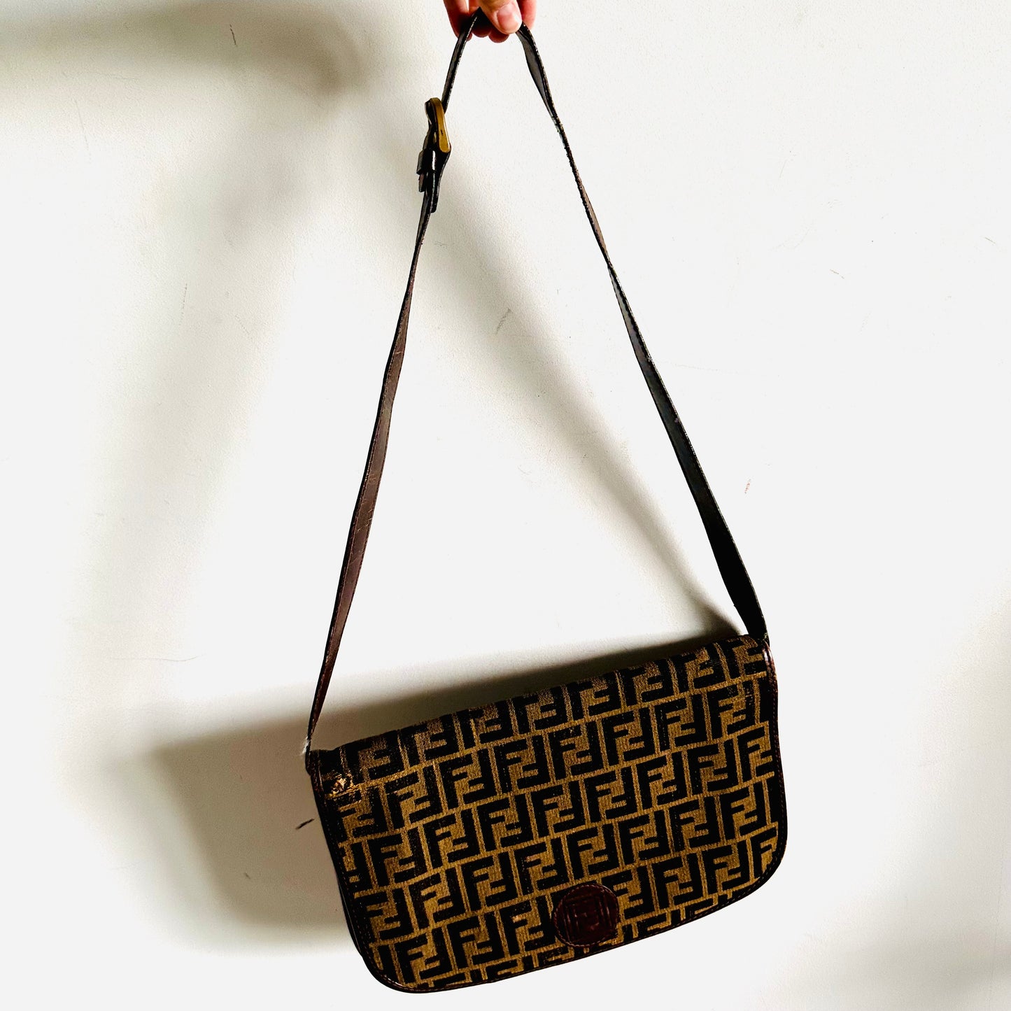 Fendi Brown Zucca FF Monogram Logo Full Flap Shoulder Sling Bag
