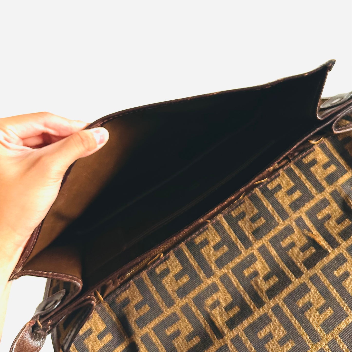 Fendi Brown Zucca FF Monogram Logo Full Flap Shoulder Sling Bag