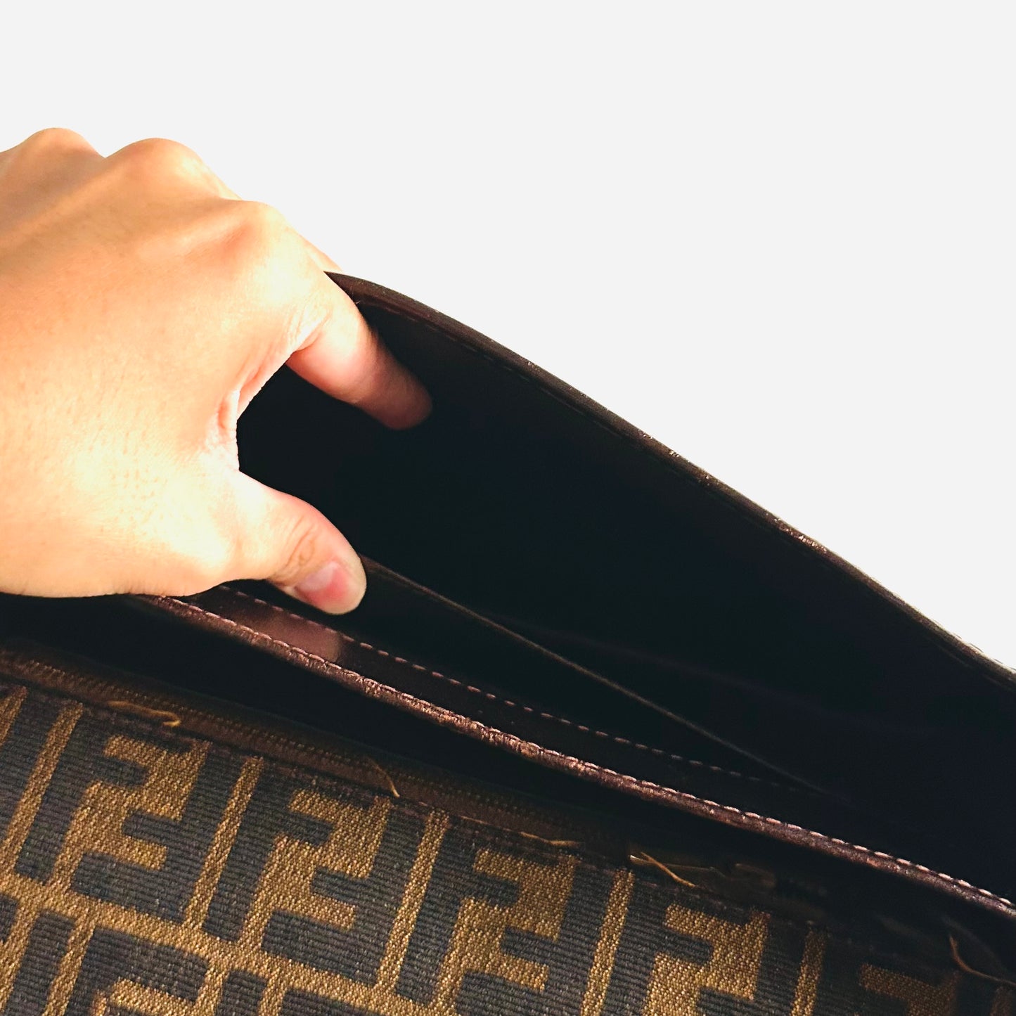 Fendi Brown Zucca FF Monogram Logo Full Flap Shoulder Sling Bag
