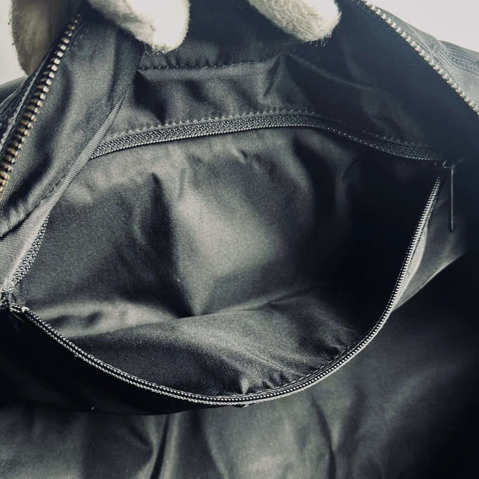 Chanel Black Travel Line East West Quilted Jacquard CC Monogram Logo Shoulder Shopper Boston Tote Bag 7s