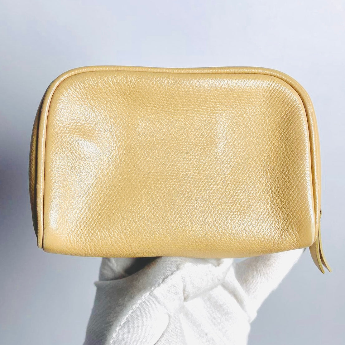 Chanel Beige GHW Caviar CC Monogram Logo Zip Toiletry Cosmetic Pouch Clutch Case 8s