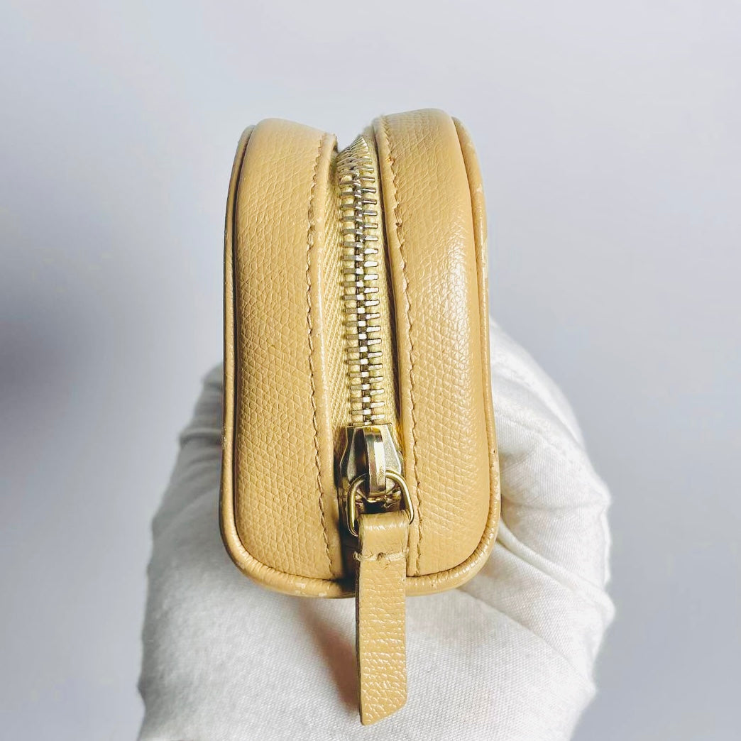 Chanel Beige GHW Caviar CC Monogram Logo Zip Toiletry Cosmetic Pouch Clutch Case 8s