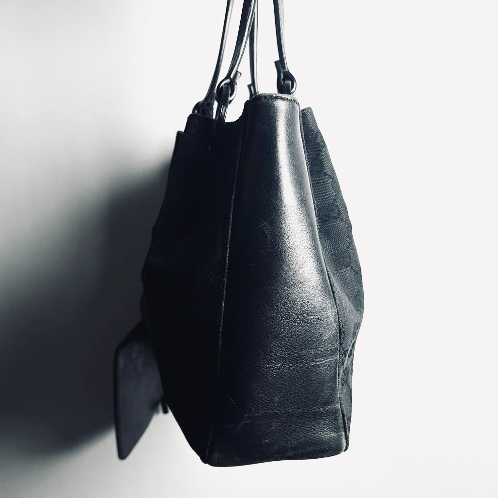 Gucci Black GG Monogram Logo Shopper Shoulder Tote Bag With Pouch