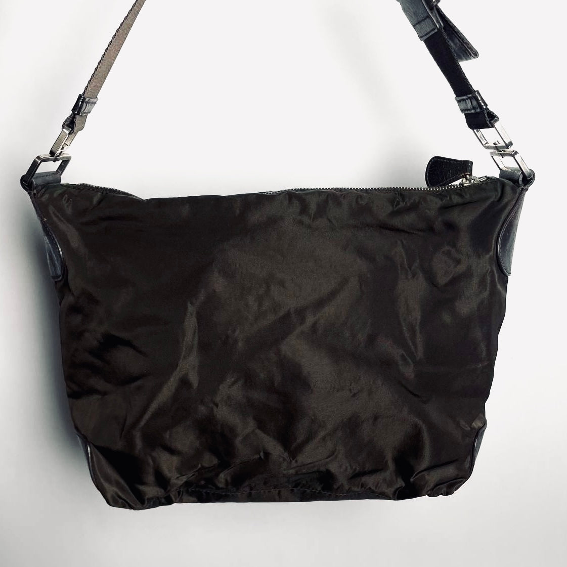 Prada Dark Khaki Tessuto Monogram Logo Hobo Baguette Shoulder Bag