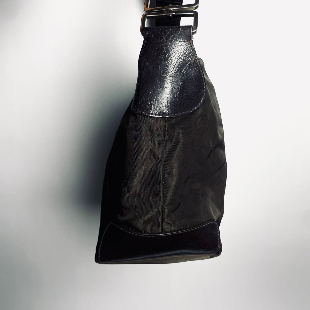 Prada Dark Khaki Tessuto Monogram Logo Hobo Baguette Shoulder Bag