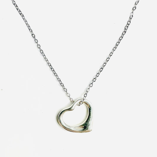 Tiffany & Co T&C Elsa Perreti Open Heart Pendant Classic 925 Sterling Silver Chain Necklace