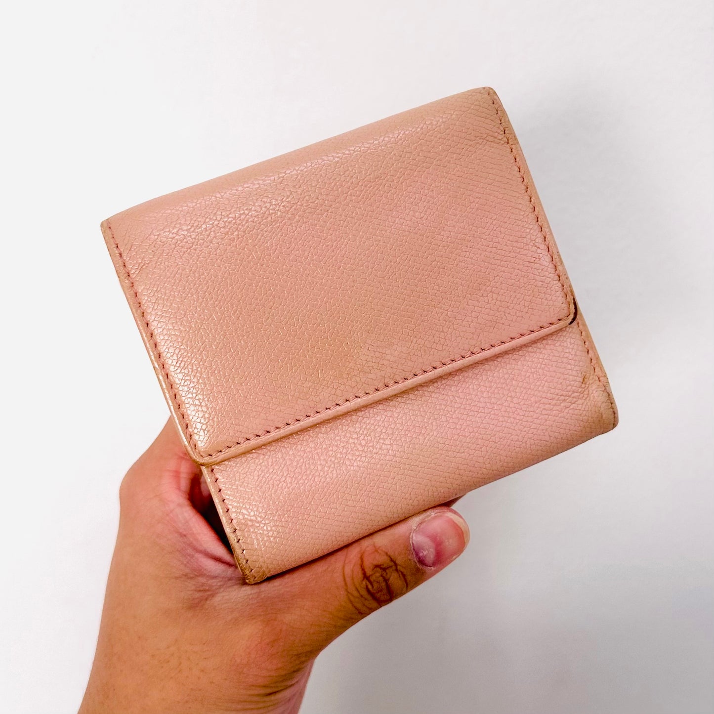 Chanel Blush Pink GHW CC Logo Grained Calfskin Vintage Compact Trifold Flap Wallet 8s