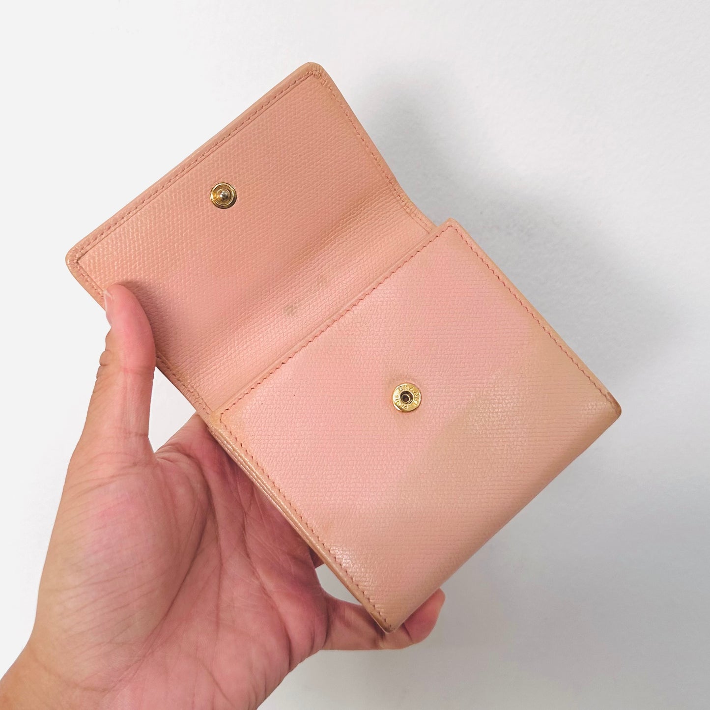 Chanel Blush Pink GHW CC Logo Grained Calfskin Vintage Compact Trifold Flap Wallet 8s