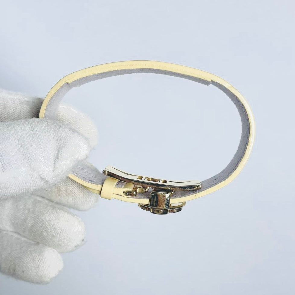 Louis Vuitton LV Wish Cream Beige Fleur Good Luck Monogram Logo GHW Leather Bracelet