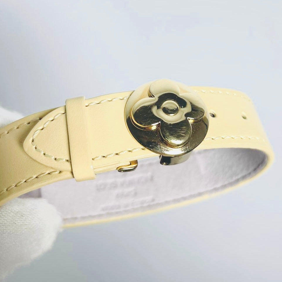 Louis Vuitton LV Wish Cream Beige Fleur Good Luck Monogram Logo GHW Leather Bracelet
