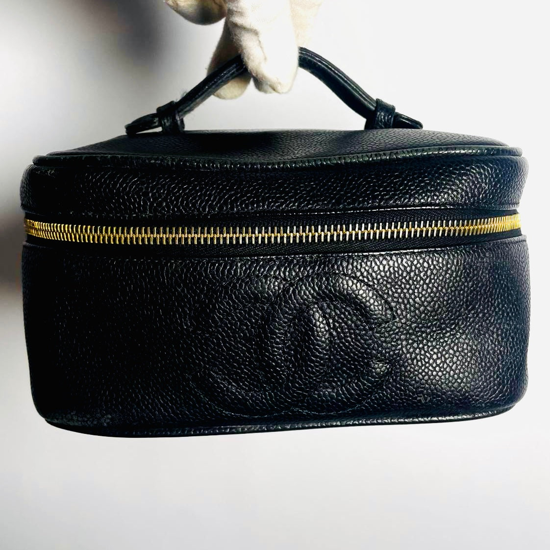 Chanel Black GHW Giant CC Logo Caviar Wide Horizontal Vanity Case Vintage Top Handle Bag