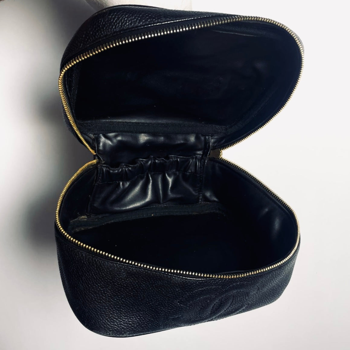 Chanel Black GHW Giant CC Logo Caviar Wide Horizontal Vanity Case Vintage Top Handle Bag