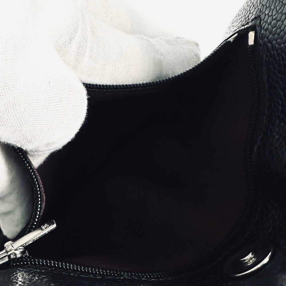 Chanel Black CC Logo Classic WOC Quilted Caviar Leather Wallet On Chain Shoulder Sling Flap Bag 28s