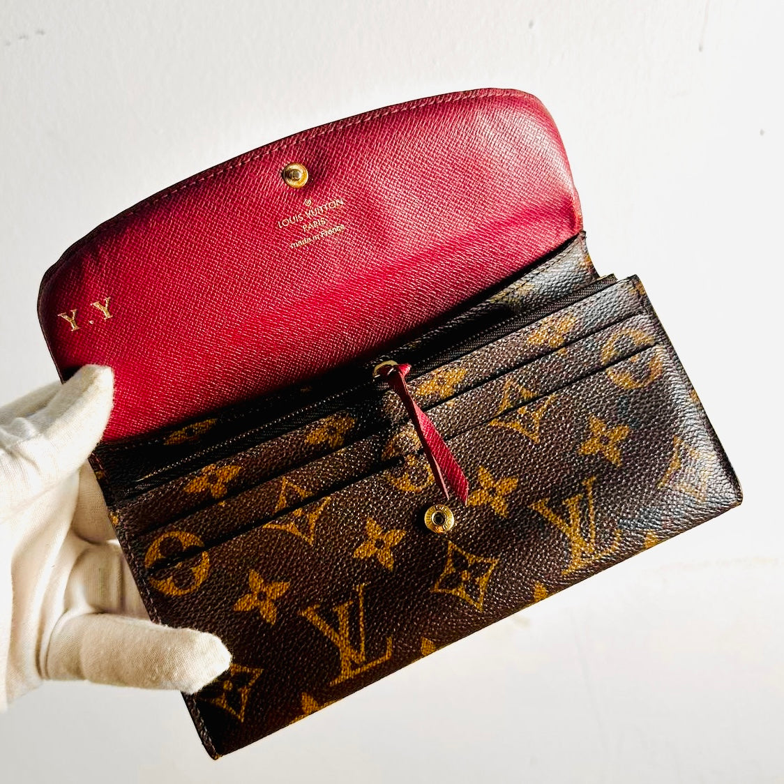 Louis Vuitton LV Emilie Monogram Logo / Fuchsia Pink GHW Long Flap Wallet