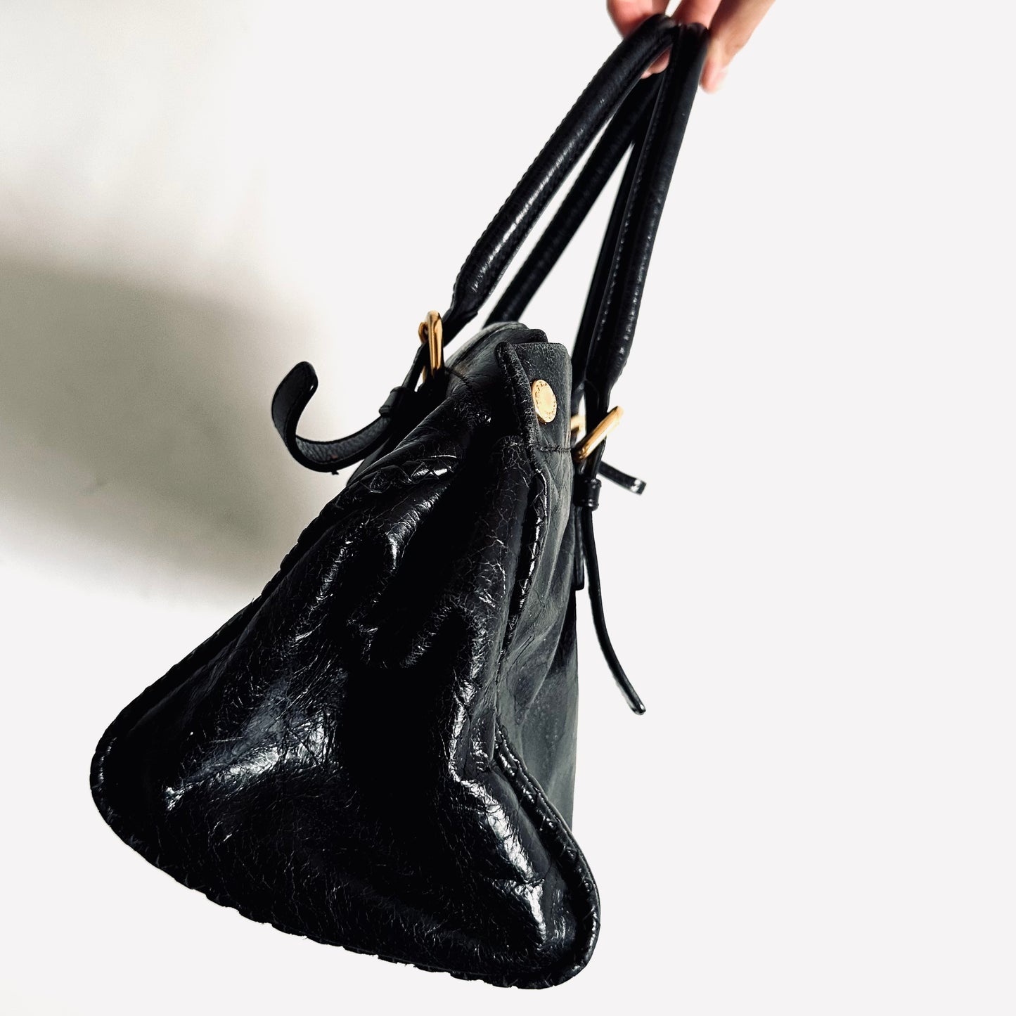 Prada Black GHW Vitello Shine Leather Classic Logo 2-Way Shopper Shoulder Sling Tote Bag
