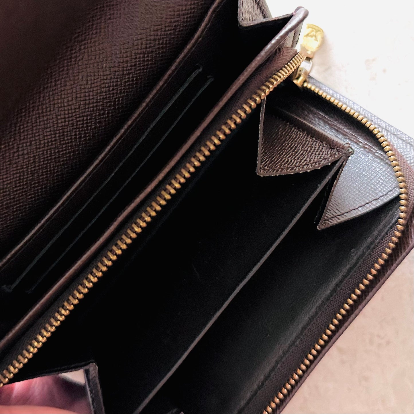 Louis Vuitton LV Damier Ebene DE Monogram Logo GHW Compact Wallet