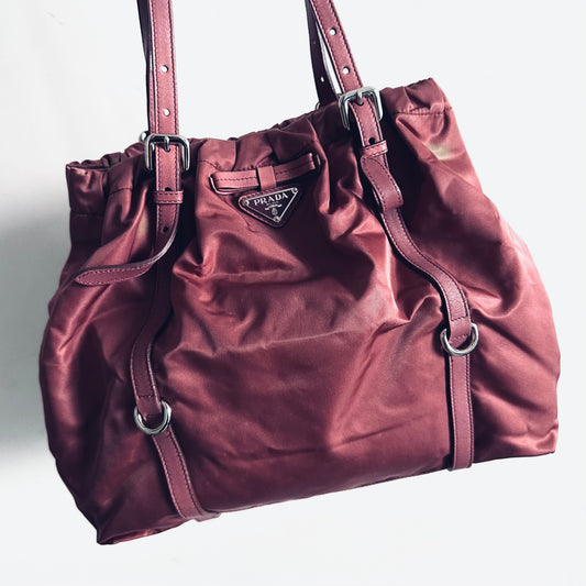 Prada Mauve Pink GHW Tessuto Bow Classic Logo Nylon Shopper Shoulder Tote Bag