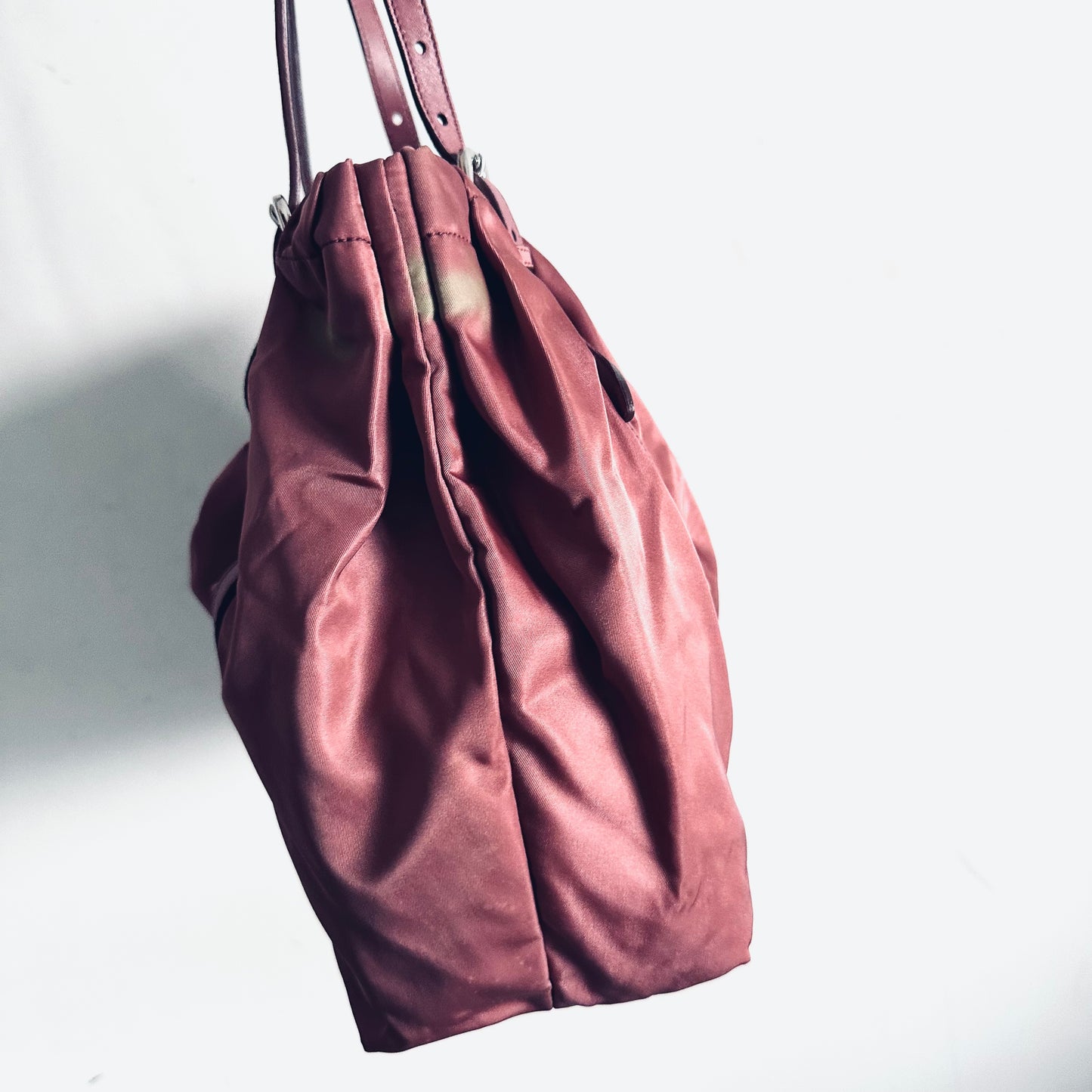 Prada Mauve Pink GHW Tessuto Bow Classic Logo Nylon Shopper Shoulder Tote Bag