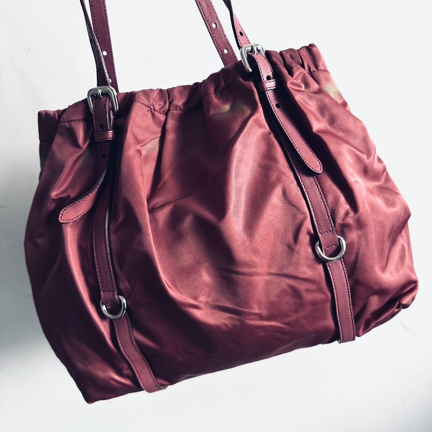 Prada Mauve Pink GHW Tessuto Bow Classic Logo Nylon Shopper Shoulder Tote Bag