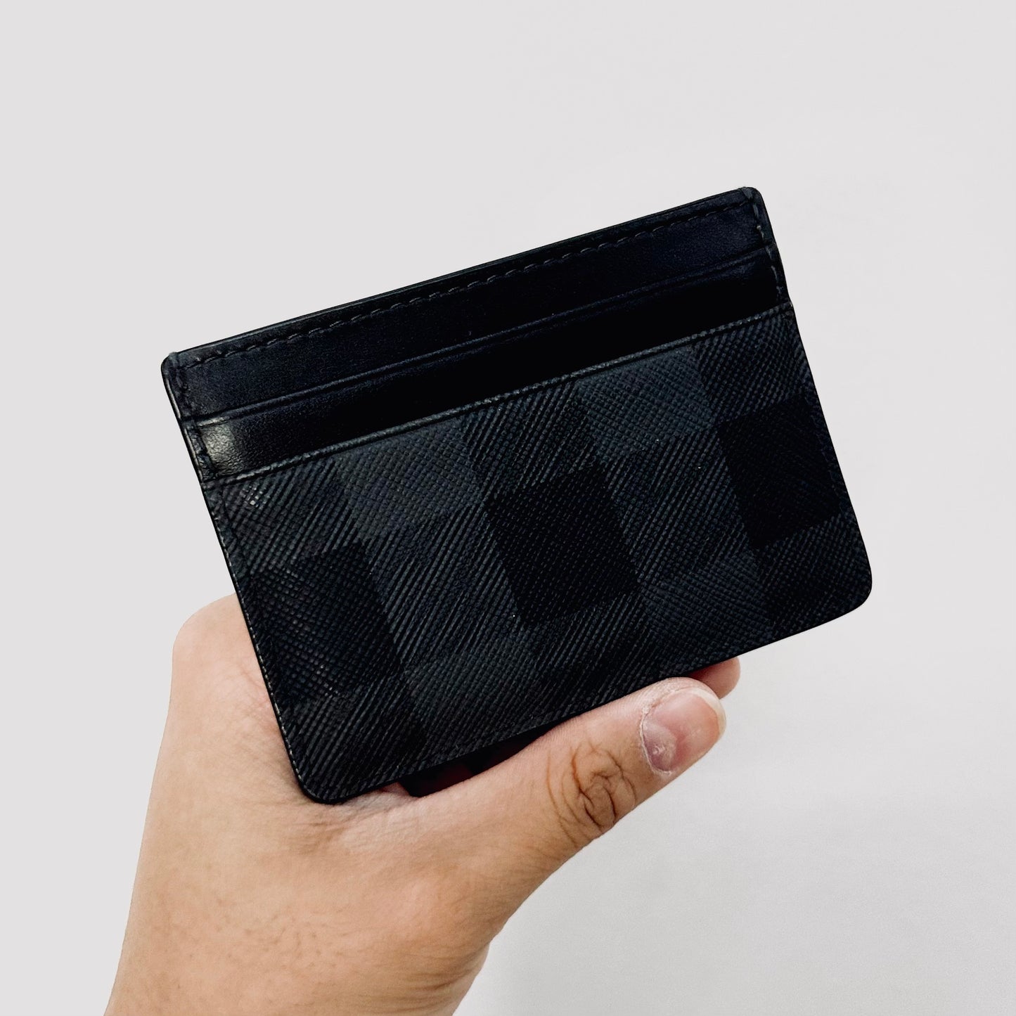 Burberry Sandon Black Charcoal Check Monogram Logo Cardholder Card Case Wallet