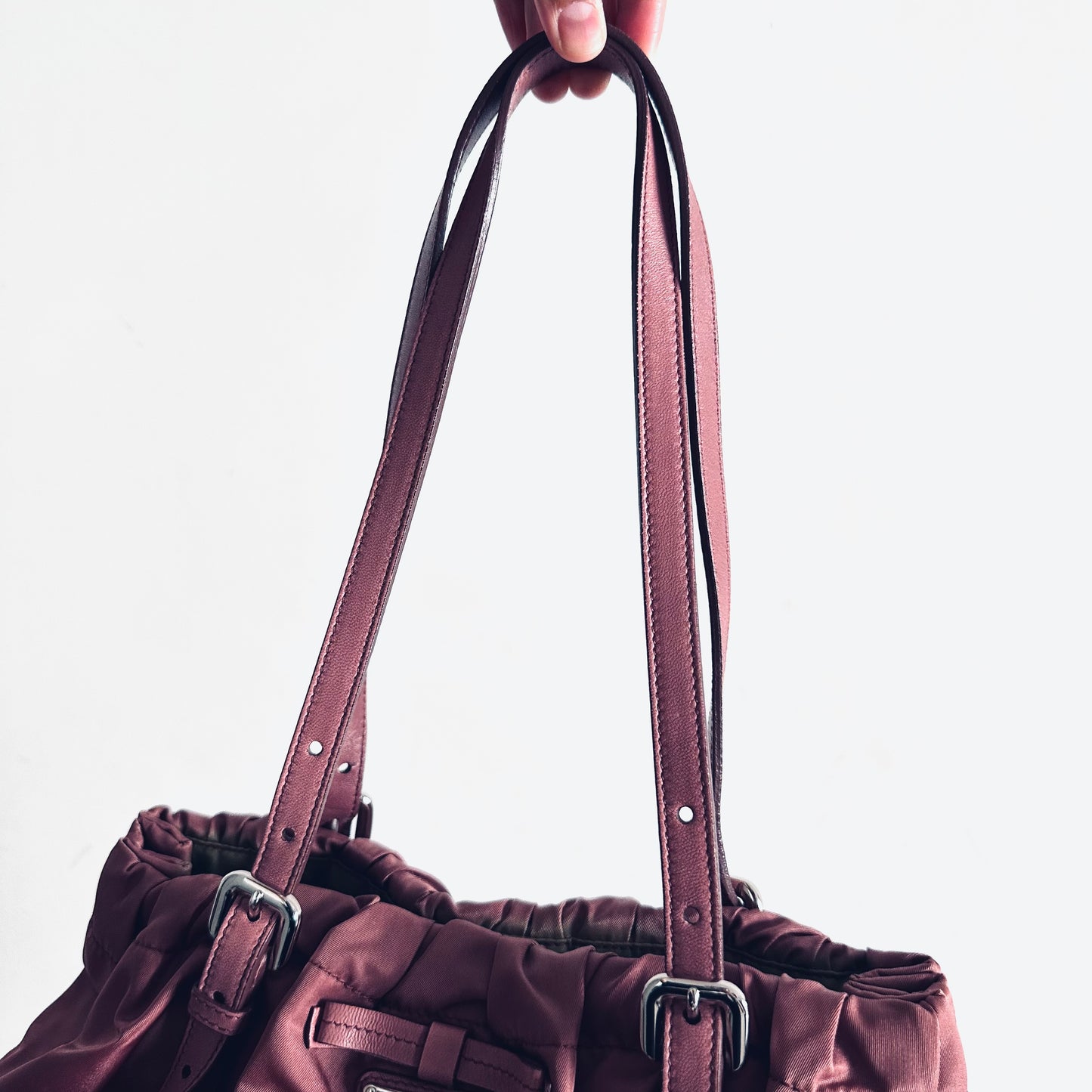 Prada Mauve Pink GHW Tessuto Bow Classic Logo Nylon Shopper Shoulder Tote Bag